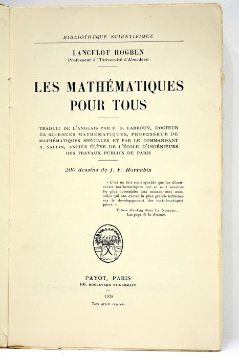 Les mathématiques pour tous. Traduit de l'anglais par F. H. …
