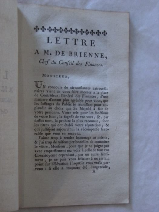 LETTRE à M. de Brienne, Archevêque de Toulouse, Chef du …