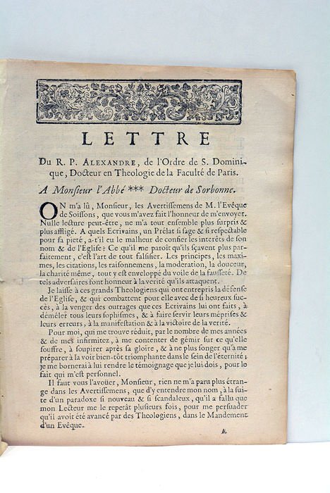 Lettre à Monsieur l'Abbé *** Docteur de la Sorbonne.