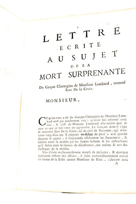 LETTRE ecrite au sujet de la mort surprenante du Garçon …