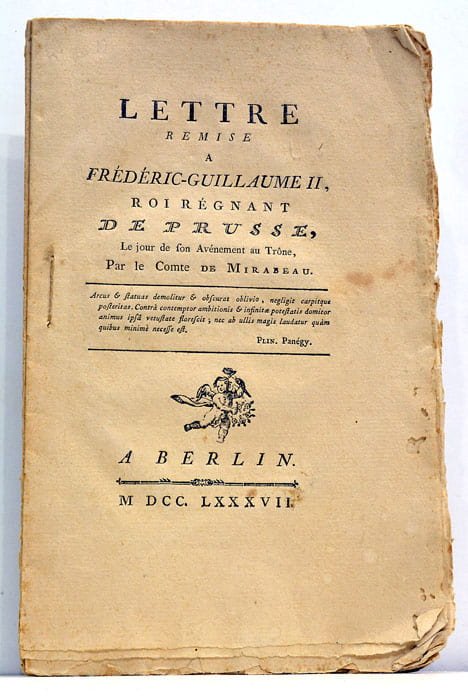 Lettre remise à Frédéric-Guillaume II, Roi régnant de Prusse, le …