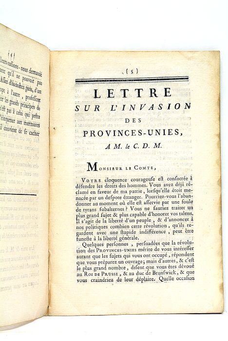 LETTRE sur l'Invasion des Provinces-Unies, à monsieur de Mirabeau, et …