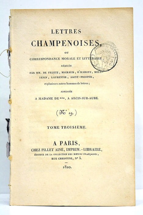 LETTRES CHAMPENOISES ou Correspondance politique et littéraire, adressée à Madame …