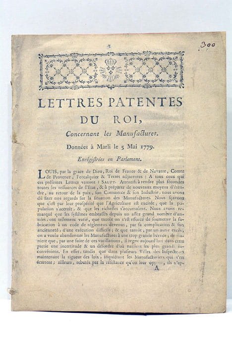 LETTRES PATENTES du Roi concernant les Manufactures.