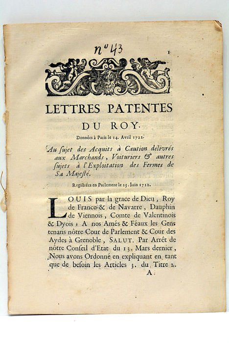 LETTRES PATENTES DU ROY. DONNÉES À PARIS LE 14. AVRIL …