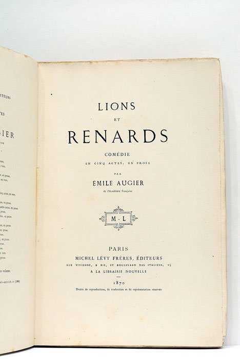 Lions et renards. Comédie en cinq actes, en prose.