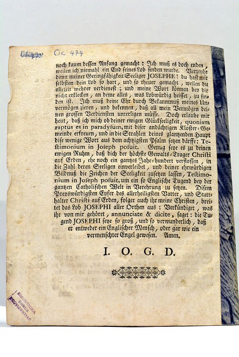 Lob-Rede von dem Seeligen Diener Gottes Josepho von Cupertino, aus …