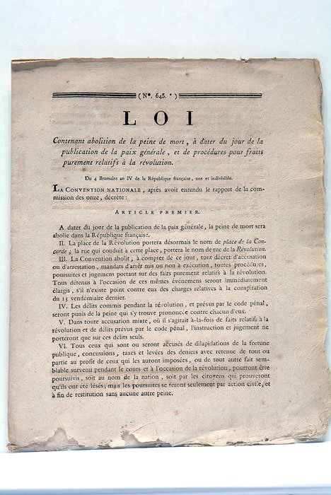 LOI CONTENANT ABOLITION DE LA PEINE DE MORT, à dater …