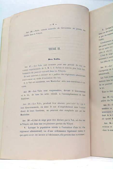 LOI DES VILAYETS de la Turquie d'Europe (Roumélie).