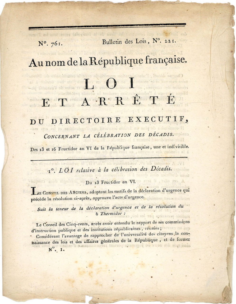 LOI ET ARRETE DU Directoire Exécutif concernant la célébration des …