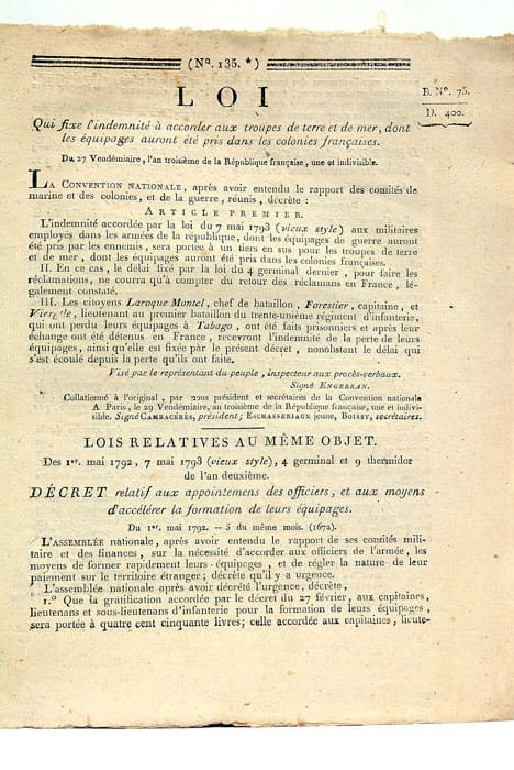 LOI QUI FIXE l'indemnité à accorder aux troupes de terre …