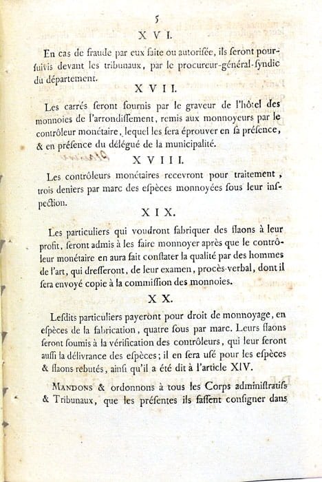 Loi relative à la fabrication de la monnoie provenant du …