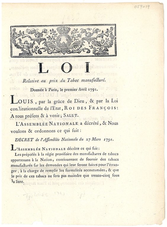 LOI RELATIVE au prix du Tabac manufacturé.