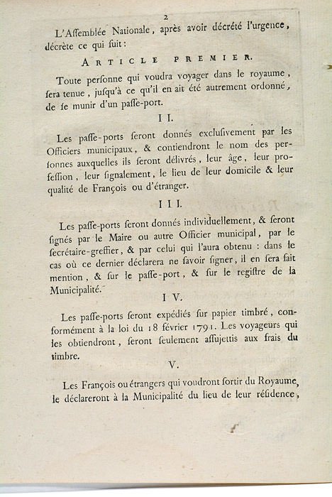 LOI RELATIVE AUX PASSE-PORTS.