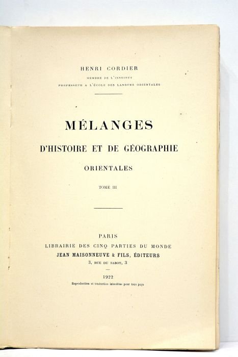 Mélanges d'Histoire et de Géographie orientales.