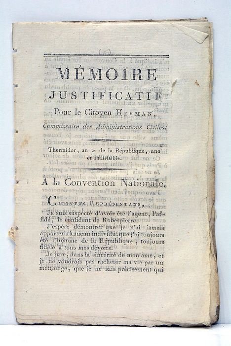 Mémoire justificatif Pour le Citoyen HERMAN, Commissaire des Administrations Civiles.