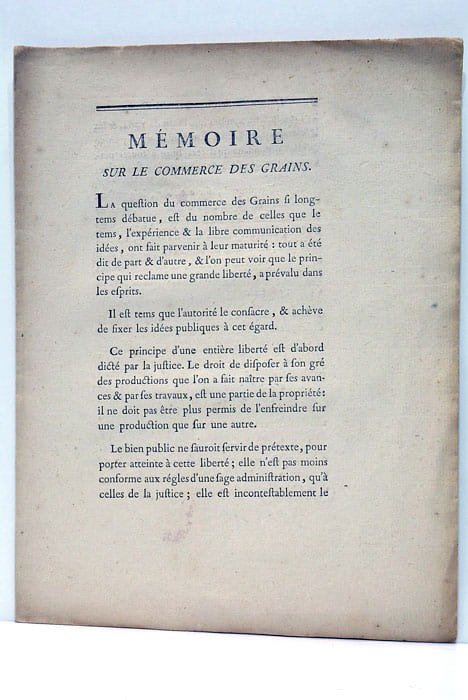 MEMOIRE sur le Commerce des Grains.