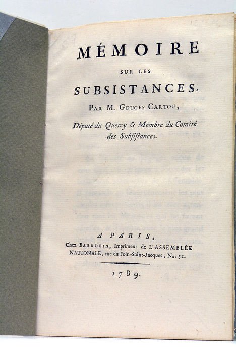 Mémoire sur les subsistances.