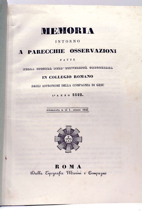 MEMORIA intorno a parecchie osservazioni fatte nella spegola dell'università gregoriana …