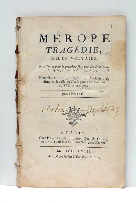 Mérope Tragédie, représentée pour la première fois par les Comédiens …