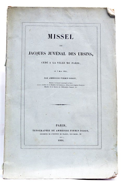 Missel de Jacques Juvénal des Ursins, cédé à la Ville …