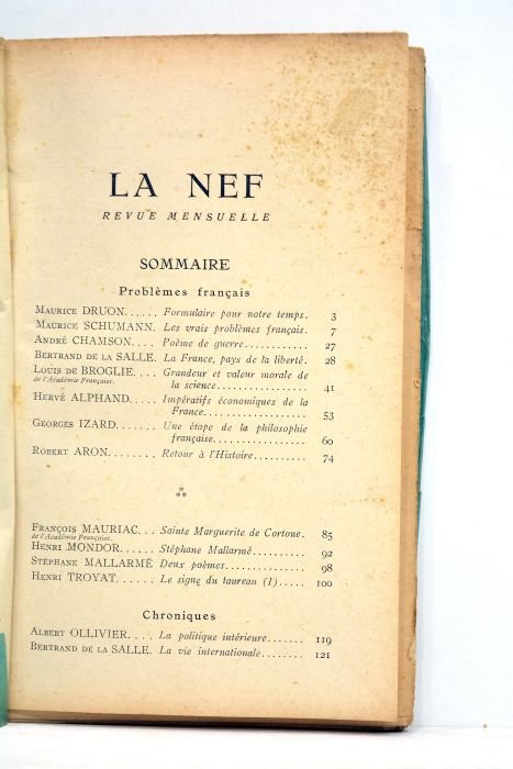 NEF (La). Revue mensuelle. Numéro spécial (4). Problèmes français.