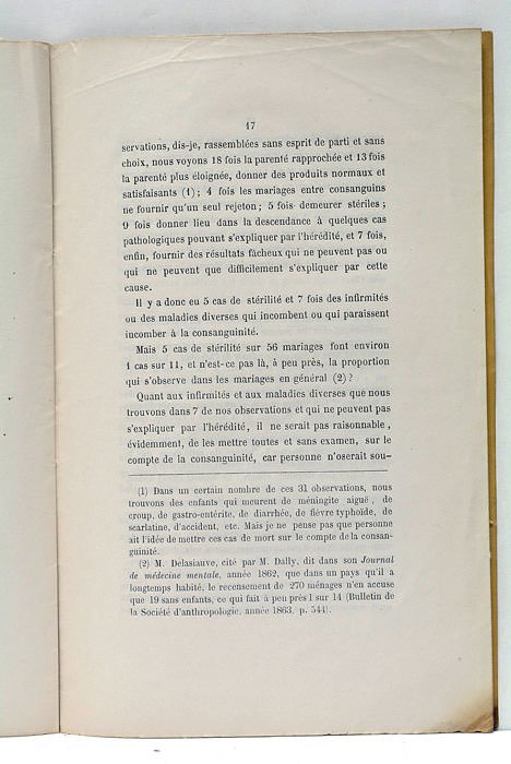 Note pour servir à l'Histoire des Mariages entre Consanguins.
