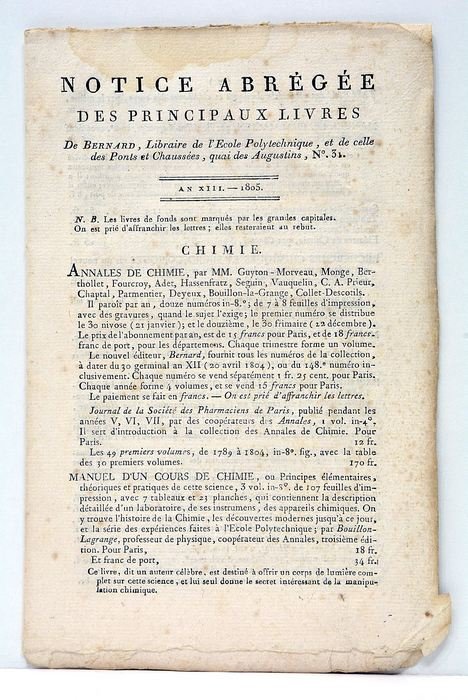 NOTICE ABREGEE des Principaux Livres de Bernard, Libraire de l'Ecole …
