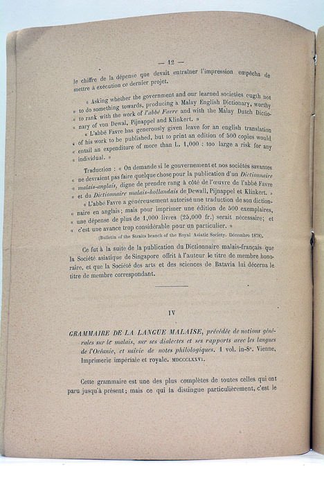 NOTICE sur l'importance de l'enseignement du Malais et du Javanais …