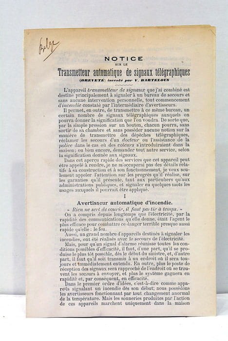 Notice sur le Transmetteur Automatique de Signaux Télégraphiques.