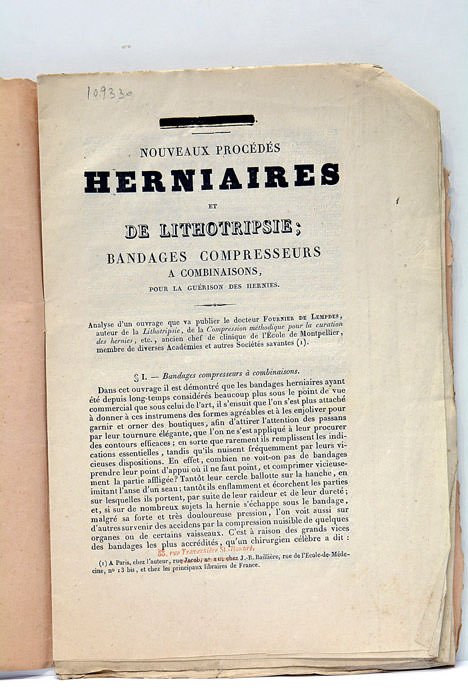 NOUVEAUX PROCEDES HERNIAIRES et lithotripsie; bandages compresseurs à combinaisons, pour …