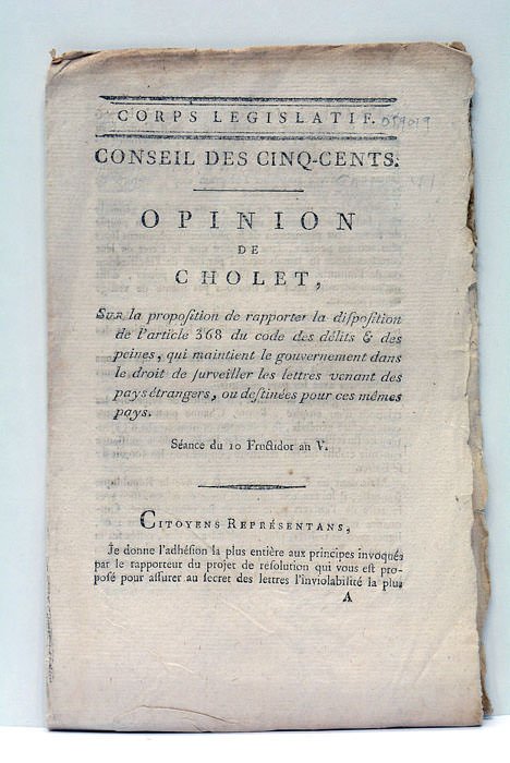 Opinion sur la proposition de rapporter la disposition de l'article …