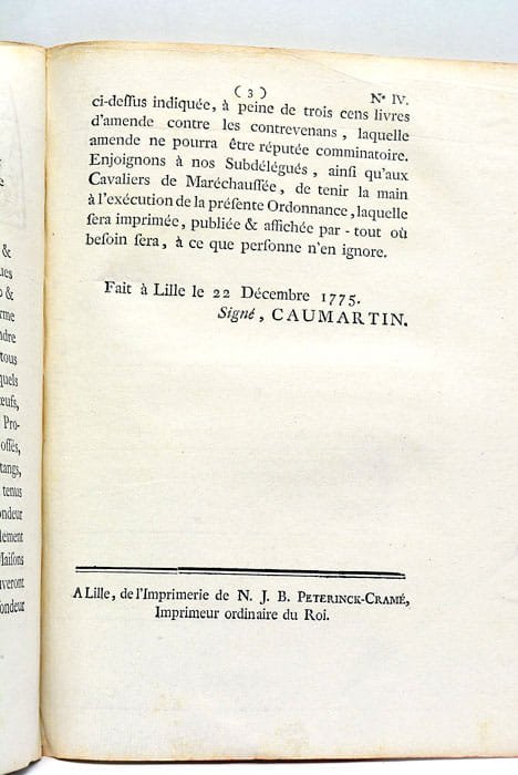 ORDONNANCE DE M. DE CAUMARTIN, Intendant de Flandres et Artois, …