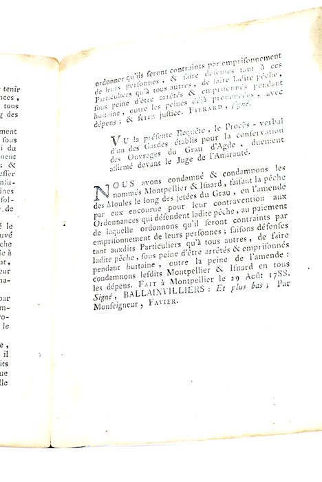 ORDONNANCE de Monsieur l'Intendant, qui condamne les nommés Montpellier et …