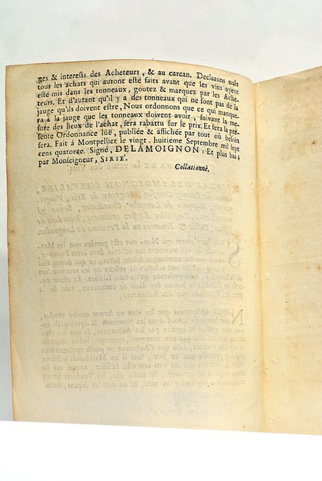 Ordonnance du Vingt-huitième Septembre 1714 concernant la vente des vins.