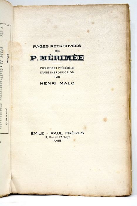Pages retrouvées. Publiées et précédées d'une introduction par Henri Malo.