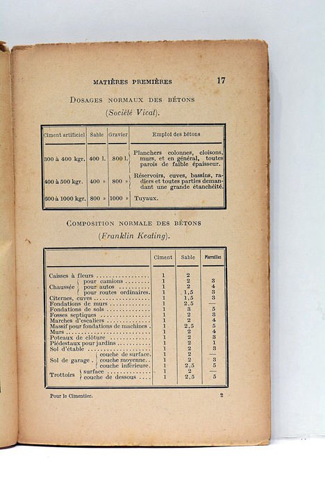 Pour le Cimentier. Amateur ou Professionnel. Procédés, Recettes, Formules, Tours …