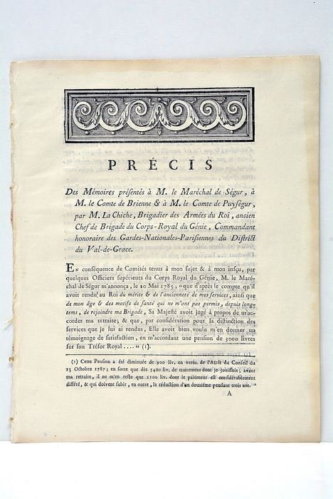 Précis des Mémoires présentés à M. le Maréchal de Ségur, …