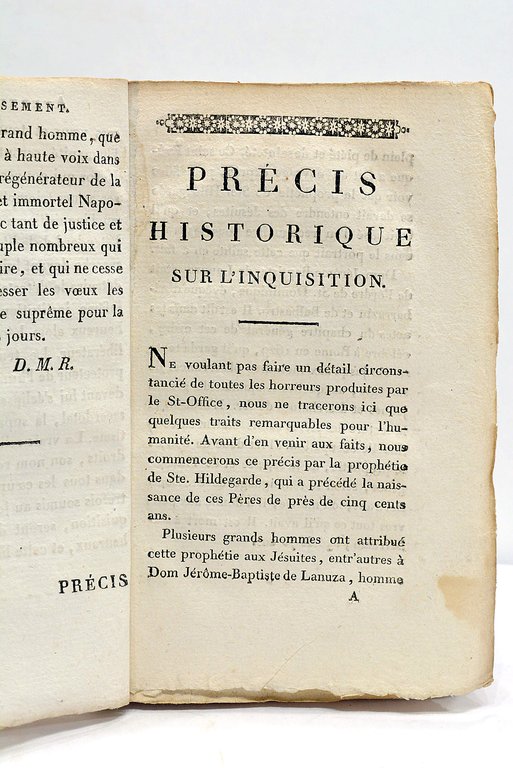 PRECIS HISTORIQUE SUR l'INQUISITION, son établissement en Italie, en Espagne, …