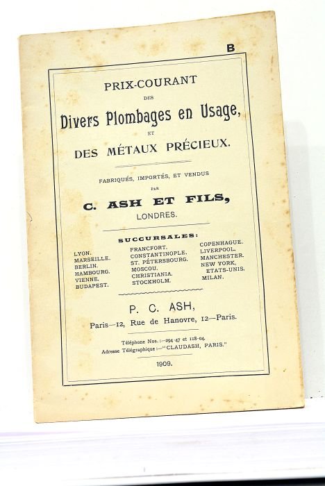 Prix-Courant des Divers Plombages en Usage, et des Métaux Précieux.