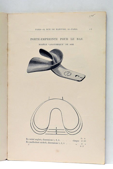 Prix-Courant des Porte-Empreintes et des Matières pour Empreintes.