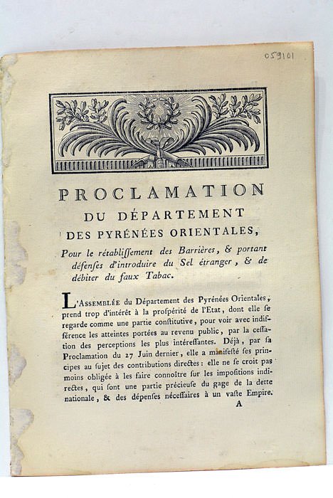 PROCLAMATION DU DÉPARTEMENT DES PYRENÉES ORIENTALES, Pour le rétablissement des …