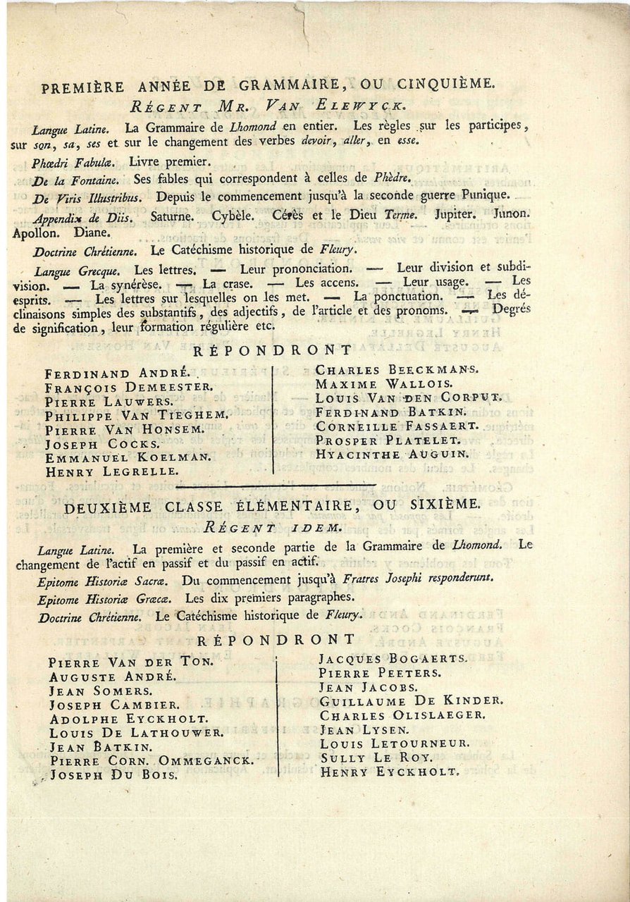 PROGRAMME DES EXERCICES Littéraires et Examens Publics qui auront lieu …