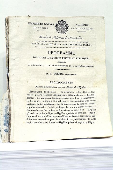 Programme du Cours d'Hygiène privée et Publique, appliquée à l'étiologie, …