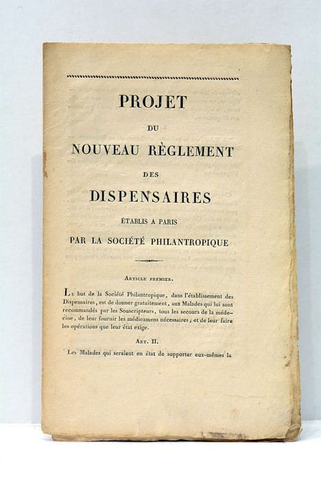 PROJET du Nouveau Réglement des DISPENSAIRES établis à Paris par …