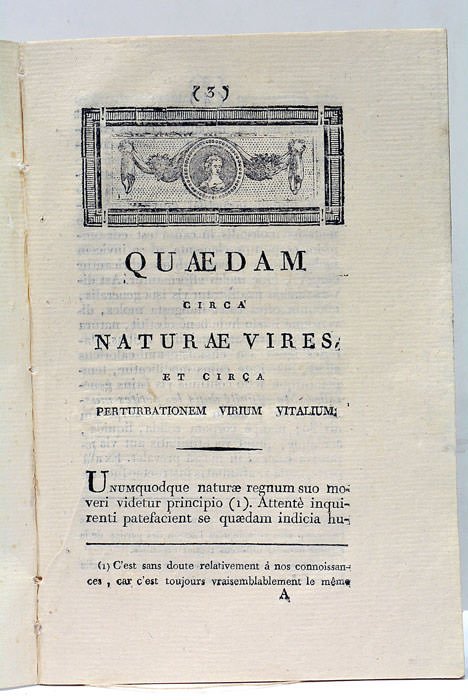 Quaedam Circa Naturae Vires et Circa Perturbationem Virium Vitalium.