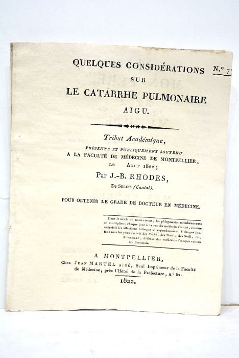 Quelques considérations sur le catarrhe pulmonaire aigu. Tribut académique présenté …