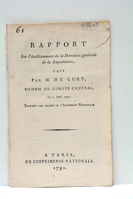 Rapport sur l'établissement de la Direction générale de la Liquidation.
