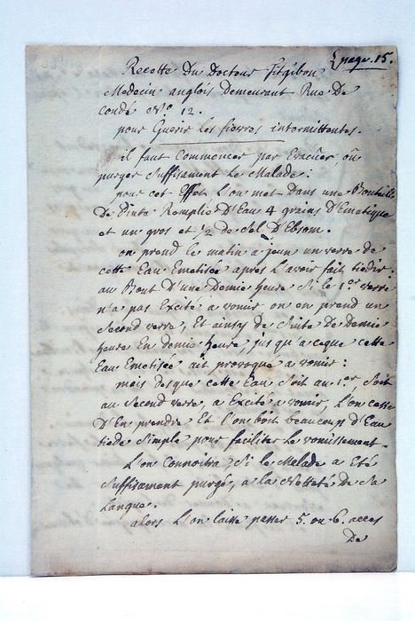 RECETTE DU DOCTEUR FITGIBON Médecin Anglois demeurant Rue de Condé …
