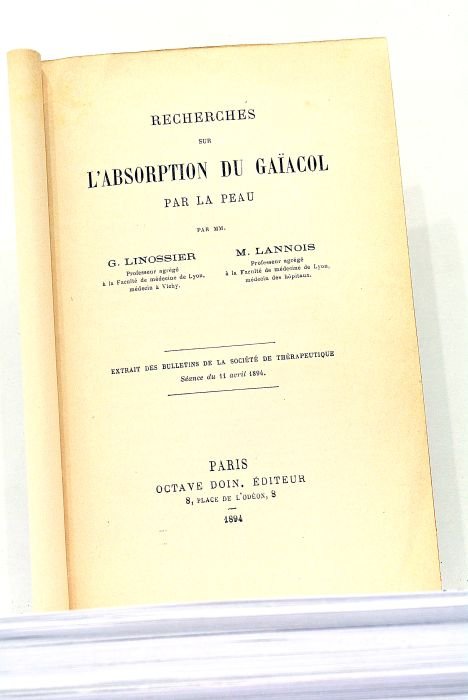 Recherches sur l'absortion du Gaïacol par la Peau.